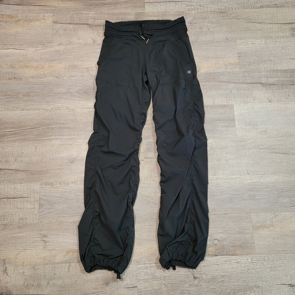 Lululemon Studio Pant III Unlined Black Ruched Wide Leg Jogger Trousers Size 4